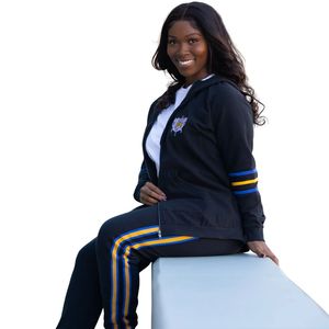 Ensemble de survêtement noir Sigma Gamma Rho pour femme, bleu avec rayures dorées, deux pièces, style décontracté athlétique, sweat à capuche zippé et pantalon de jogging, pour sororité grecque - Product Image 3