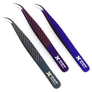 Pince à épiler d'extension de cils en forme de L dorée en acier inoxydable à pointe fine et à 90 degrés - Product Image 3