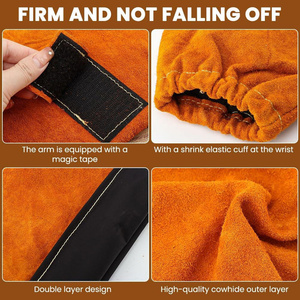 Manches de soudage en cuir de vachette véritable JNM SAFETY pour hommes, résistantes à la chaleur et aux flammes, avec trou pour le pouce, protection des mains - Product Image 4