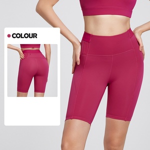 Women Eco-Friendly Ribbed Quarter-Length Yoga Shorts High-Waisted Butt-Lifting Seamless Spandex Nylon Solid Fitness <b>Tight</b> Shorts - Product Image 3