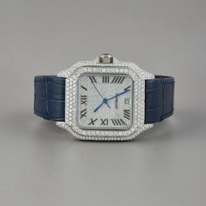 Iced Out <b>Diamond</b> Square Mechanical Movement Seiko Stainless Steel Strap Luxury <b>Watch</b> with Roman Numerals - Product Image 1