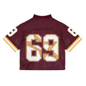 Maillot de football américain unisexe bordeaux en mesh, numéro 69, impression sublimée, respirant, manches courtes, coupe classique, adulte, lettres sur le devant - Product Image 3