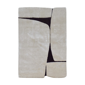 Modern Hand-Tufted Silk Wool Rectangular Area <b>Rug</b> Abstract Minimalist High-Low Pile Design Neutral Cream <b>Black</b> - Product Image 3