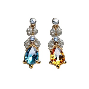 Style à la mode 925 argent Sterling plaqué or pierres précieuses goutte Dangle femmes boucles d'oreilles accessoire - Product Image 1