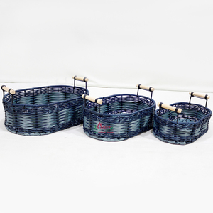 Oval Natural Rattan Storage <b>Baskets</b> With Wooden Handles Rustic Multi-Purpose Neatening <b>Basket</b> Set - Product Image 1