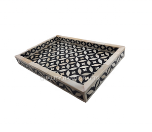 Bandeja de servicio con incrustaciones de hueso de madera India para artesanías de calidad directa del fabricante para bandejas decorativas de mesa de centro - Product Image 4