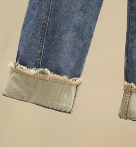 Nouveau jean en denim pour femme, taille mi-haute, en pur coton, avec design patchwork à pois respirant et effet usé, collection printemps - Product Image 4