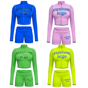 2026 Fashion Trendy Women's Sets Custom Logo 2 Piece Set Women Exposed Seams Zip up Jacket <b>Tight</b> <b>Shorts</b> Yoga Women's Clothing - Product Image 1