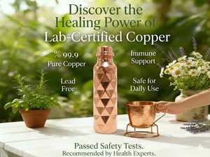 Bouteille d'eau 100% cuivre pur |   Vase ayurvédique martelé à la main |   Bouteille de voyage écologique anti-fuite, options carafe et verre - Product Image 5