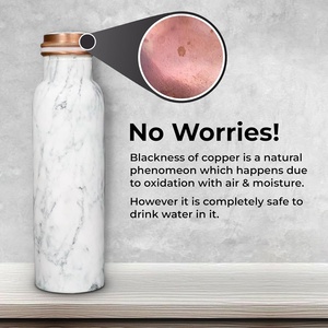 Marble Pattern Stainless Steel Water <b>Bottle</b> With Copper Lid Portable Travel <b>Flask</b> Minimalist Design - Product Image 5