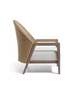 Fauteuil moderne en teck massif avec rotin synthétique et coussin pour usage extérieur, villa et hôtel - Product Image 3