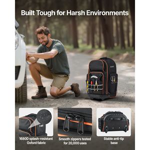 Zaino Porta Attrezzi Resistente con Capacità di Carico di 50 Kg, 72 Tasche, Chiusura a Cerniera e Manico Telescopico Regolabile - Product Image 3
