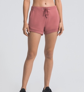 Shorts tricotés taille haute pour femme, couleur unie, avec cordon de serrage, décontractés, respirants, en Spandex et Polyester, coupe classique - Product Image 1
