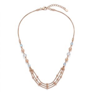 Collier Mala italien en argent 925, finition or rose, cristal bleu, chaîne de perles multicouches, bijoux pour femmes, cadeau de mariage - Product Image 1