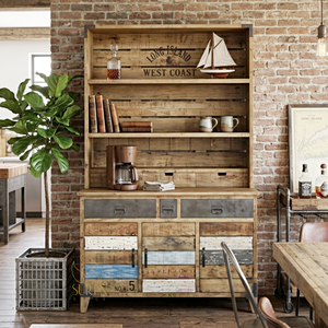 <b>Rustic</b> Farmhouse Wooden <b>Sideboard</b> Industrial Storage Cabinet Slatted Shelf Drawer Organizer for Dining Room Living Space - Product Image 1