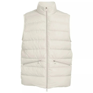Gilet matelassé confortable pour homme à col montant, sans manches, coupe-vent, décontracté, couleur unie beige, fermeture éclair sur le devant - Product Image 5