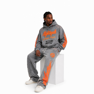 Chándal de algodón grueso personalizado para hombre con estampado gráfico DTG, estilo oversize, desgastado, de forro polar, para streetwear - Product Image 4