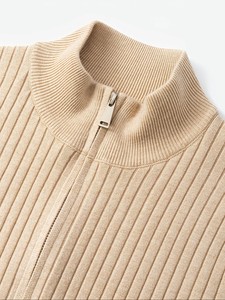 Men's Casual Mandarin Collar Zipper <b>Cardigan</b> <b>Sweater</b> Made Anti-pilling Modal Knit Fabric Breathable Quick Dry Regular Fit Solid - Product Image 6