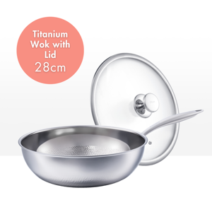[TiCOOK] Wok Premium de Titanio Puro de 28 cm con Tapa de Acero Inoxidable Integrada en Vidrio |   Utensilios de Cocina de 6 Capas, Compatibles con Inducción, No Tóxicos - Product Image 1