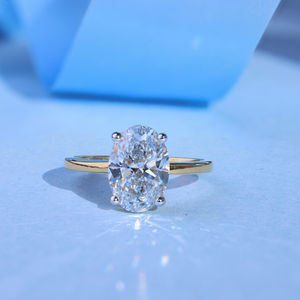 Star Dust 14K Gold Oval Cut Certified Lab Grown Diamond Classic Accent para anillo de compromiso de aniversario de boda - Product Image 1