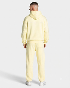 Conjunto Deportivo para Hombre, Color Amarillo Lima, Estilo Oversize con Líneas en Contraste, Sudadera con Capucha de Felpa de Algodón de Primera Calidad y Pantalones Deportivos de Pierna Ancha, Venta al Por Mayor - Product Image 2