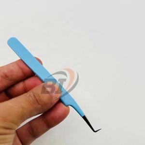 Pinzas para extensión de pestañas de 90 grados con punta de plasma negra, logotipo grabado personalizado, pinzas de acero inoxidable para pestañas - Product Image 3