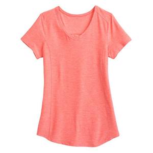 เสื้อยืดผู้หญิงคอวีแขนสั้นสีทึบผ้าถักลำลองทรงปกติสีเขียวอมฟ้า - Product Image 5