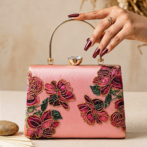 <b>Pink</b> Rose Embroidered Designer Clutch Bag Elegant Evening <b>Purse</b> for Women Festive Wear - Product Image 5