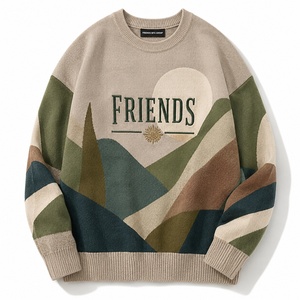 Pull en tricot à col rond pour homme, motif géométrique, pull oversize décontracté, vêtements d'automne - Product Image 1