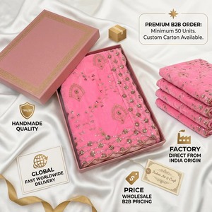 Superbe dupatta de mariée rose en velours avec broderie florale dorée Zari sur toute la surface, châle de mariage exquis - Product Image 4