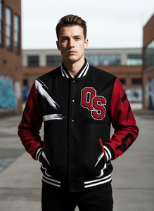 Chaqueta Varsity de Lana Personalizada Premium para Hombre - Parche de Chenilla Negro, Rojo y Blanco - Product Image 2