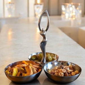 Luxury Metal Serving Bowl Set with <b>Tree</b> Handle Leaf Design Three Section Snack Server Decorative Dry Fruit Tray Premium <b>Tabletop</b> - Product Image 2