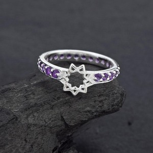 แหวนเงินแท้ 925 ประดับพลอยอเมทิสต์สีม่วงธรรมชาติทรงดาว งานแฮนด์เมด ดีไซน์ใหม่ สำหรับผู้หญิง - Product Image 2