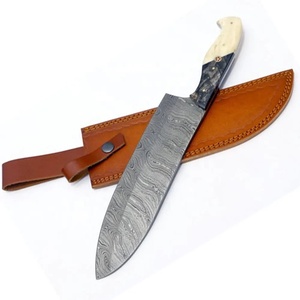 Cuchillo de Chef de Acero de Damasco de 13 Pulgadas Hecho a Mano por Ahmad Fabric con Funda de Cuero y Mango Hermoso Personalizable - Product Image 4