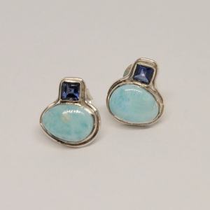 Pendientes de Plata de Ley 925 con Gemas Naturales de Larimar y Lolita en Forma de Pera, Joyería Moderna para Mujer para Bodas y Fiestas - Product Image 5