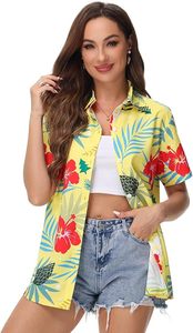Camisa Hawaiana Informal para Mujer, Blusa Holgada con Botones y Estampado Floral Tropical para la Playa o el Verano - Product Image 2
