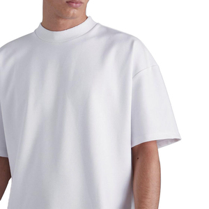 T-shirt en coton blanc surdimensionné pour homme, manches courtes, col rond, coupe décontractée, jersey uni, tissu tricoté, nouveau design - Product Image 6