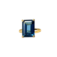 Bijou artisanal en argent sterling plaqué or avec gemme bleue hydro ronde taillée, sertie en clos, 15 mm, style vintage, idéal pour mariage ou cadeau d'anniversaire