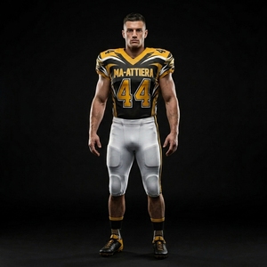 Custom American Football Jersey Set Black <b>Gold</b> Uniform Padded Football Pants <b>Number</b> 44 Teamwear OEM ODM Wholesale Sportswear - Product Image 3