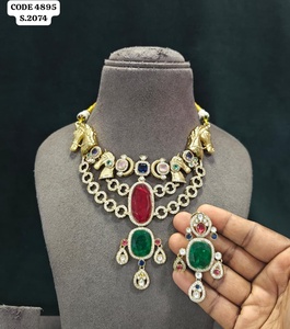 Ping Bling Royal Horse Motif <b>Statement</b> <b>Necklace</b> Set with Multicolor Gemstones Designer Bridal Wedding Party Jewelry Set - Product Image 3