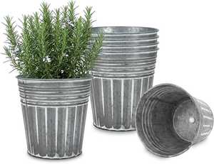 Pots à fleurs en métal galvanisé avec trou de drainage, jardinières rondes pour plantes aromatiques de jardin - Product Image 1