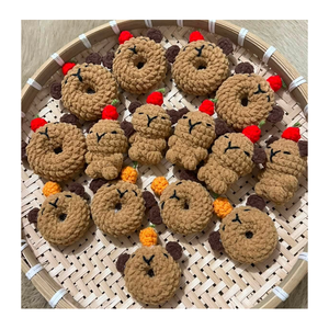 Crochet Animal Plush Keychain Round <b>Cute</b> <b>Bear</b> Shape Woven Handmade Decorative Charm - Product Image 1