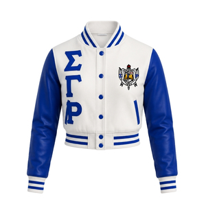 เสื้อแจ็คเก็ตซาตินแบบครอปสำหรับผู้หญิง Sigma Gamma Rho ซิปเต็มตัว น้ำหนักเบา สไตล์ลำลอง แฟชั่นเสื้อคลุมบอมเบอร์สำหรับชมรมนักศึกษา  สามารถสั่งทำได้ - Product Image 1