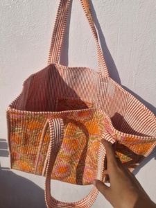 Bolsa de Mano de Algodón Ligera Estilo Vintage Naranja, Bolsa de Hombro Acolchada Hecha a Mano, Bolsa de Compras Reutilizable, Bolsa de Viaje de Gran Capacidad para la Playa - Product Image 4