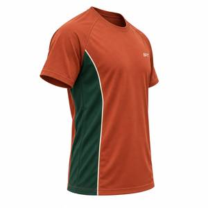 Men's Short Sleeve Sport <b>T</b>-<b>Shirt</b> <b>Orange</b> Green Contrast Panels Quick Dry Eco-Friendly Breathable Regular Fit O-Neck 100% - Product Image 4
