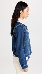 Haute qualité femmes hiver Denim Jean veste vraie fourrure personnalisable bleu Jeans imprimé coton veste broderie en gros - Product Image 5
