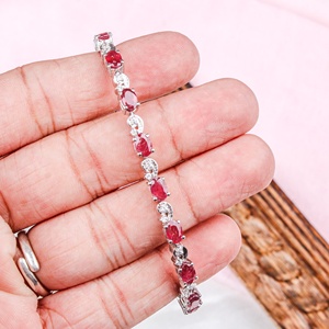 New Arrival 925 Sterling Silver Women's <b>Bracelet</b> Natural <b>Ruby</b> Cubic Zircon Oval Faceted Cut Gemstone Gold Party Engagement - Product Image 4