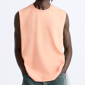 Débardeur tricoté sans manches pour homme, col rond, couleur unie, coupe décontractée, orange pêche - Product Image 4