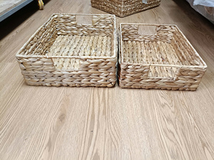 Handmade Eco-Friendly Waterproof Modern Water Hyacinth Storage <b>Basket</b> Natural Woven <b>Rectangular</b> Tray for Kitchen Home Decor - Product Image 5