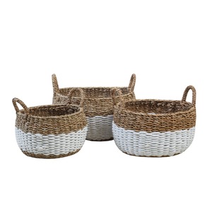 Set of 3 natural and ivory colored seagrass baskets Handmade Storage Basket Wholesale eco-friendly Made Viet Nam - Product Image 1